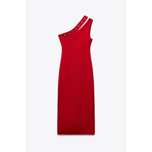 ZARA Red Fitted Asymmetrical Cutout Midi Dress NWT ❤️ - Picture 15 of 16